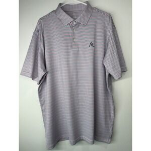 Rhoback Polo Red Blue Stripe Performance Golf Shirt - XXL